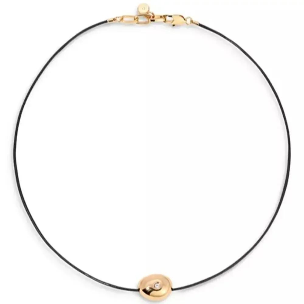 NIB Ettika Pavé Polished Pebble Leather Cord Pendant Necklace 18K Gold Plated